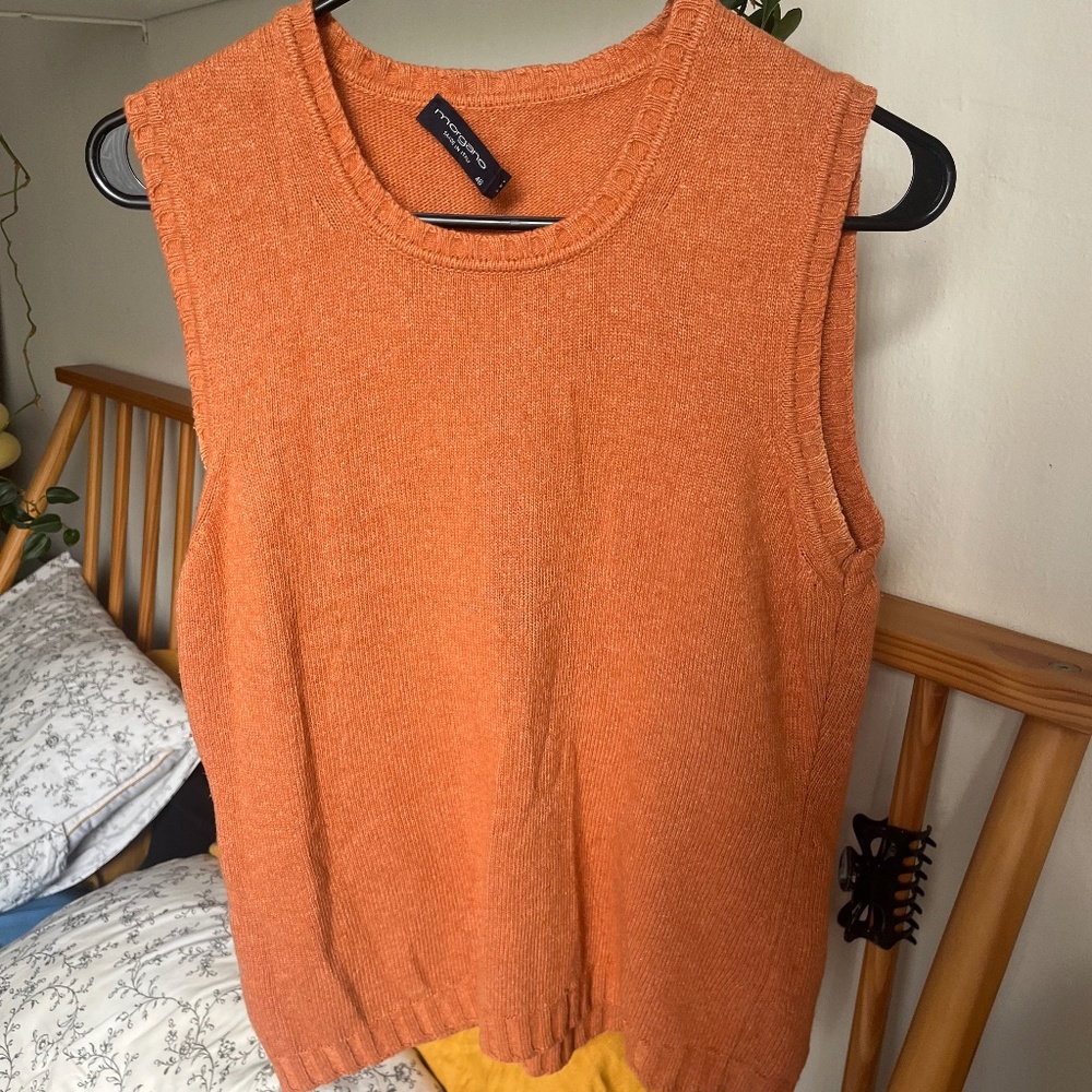 Morgano Italy Wool Sweater Vest Sleeveless Knit Top Orange